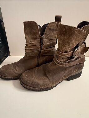 Born Brown Suede Ankle Boots with Buckle Strap